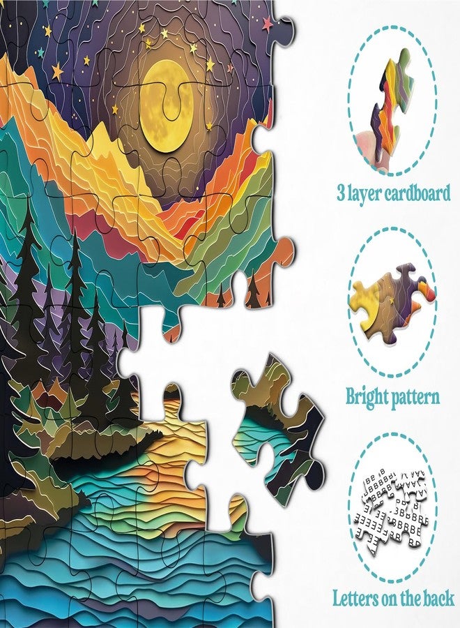 PPuzzling Magic Starry Night Puzzles for Adults 1000 Pieces, Nature Tree Mountain River Sunset Landscape Puzzle, Colorful Autostereoscopy Puzzle Paper Cut Art Puzzle, Difficult Hard Challenge Jigsaw Puzzle - Image 4